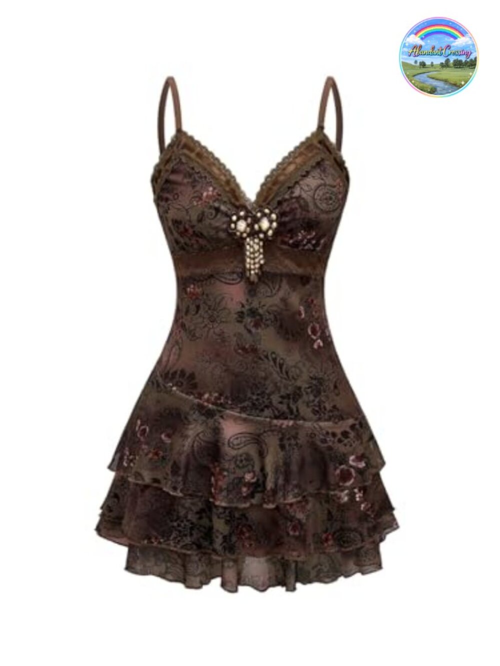 Vintage Boho Paisley Tiered Mini Dress with Ruffle Lace